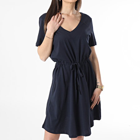 Robe Mi-longue ONLY Pour Femme - Manches Courtes, Col Rond, Cordon De Serrage Taille (Marine)