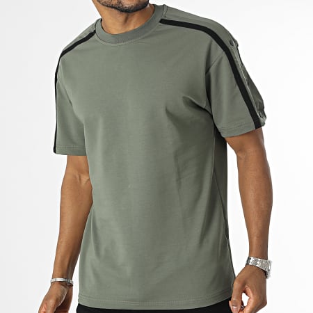 Classic Series - Tee Shirt Oversize Large A Bandes Vert Kaki