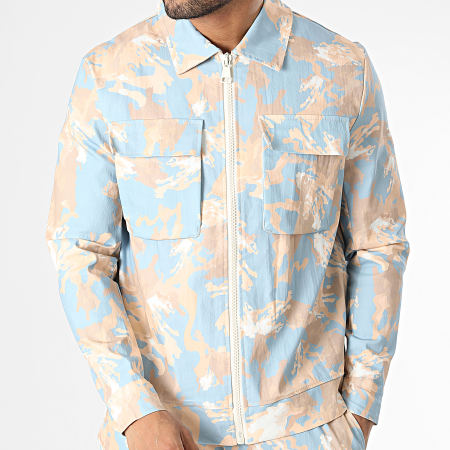 Uniplay - Conjunto de chaqueta de manga corta con cremallera y pantalón cargo Camuflaje azul claro