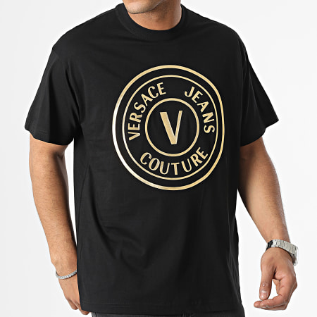 Versace Jeans Couture - Tee Shirt Vemblem Thick Foil 74GAHT05 Noir Doré