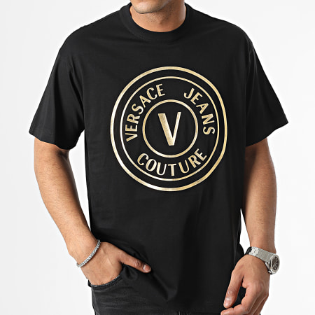 Versace Jeans Couture - Tee Shirt Vemblem Thick Foil 74GAHT05 Noir Doré