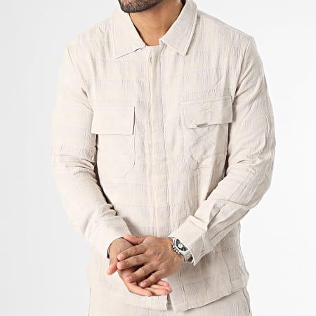 Frilivin - Conjunto de camisa de manga larga y pantalón beige