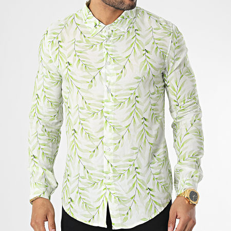 Frilivin - Camicia a maniche lunghe bianco verde