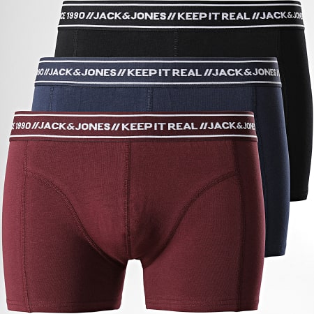 Jack And Jones - Set di 3 boxer nero navy bordeaux