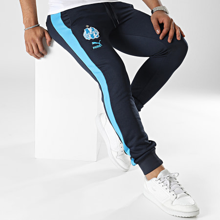 Puma - OM 769613 Pantaloni da jogging a strisce blu scuro