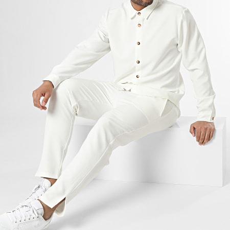 Aarhon - Conjunto de camisa de manga larga y pantalón de jogging beige claro
