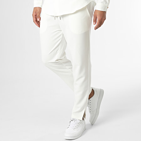 Aarhon - Conjunto de camisa de manga larga y pantalón de jogging beige claro