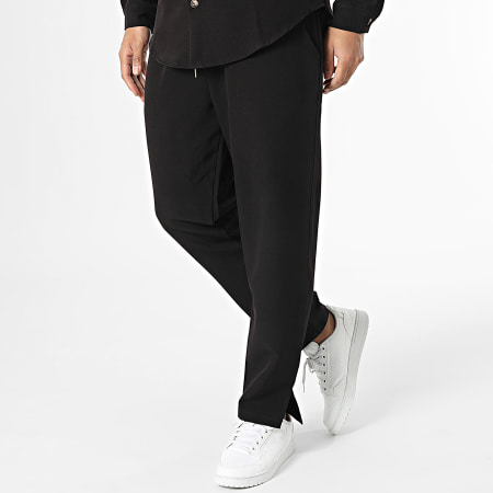 Aarhon - Set camicia nera a maniche lunghe e pantaloni da jogging