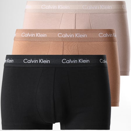 Calvin Klein - Juego de 3 bóxers de algodón elástico U2664G Negro Beige