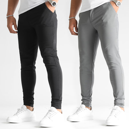 Frilivin - Set di 2 pantaloni chino neri grigio antracite