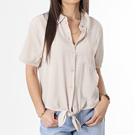Only - Chemise Manches Courtes Femme Rianna Beige