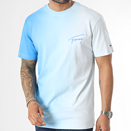 Tommy Jeans - Tee Shirt Classic Dip Dye Signature 6315 Bleu Clair