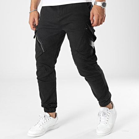 Pantalon cargo homme sport hip-hop uni poche noir et blanc
