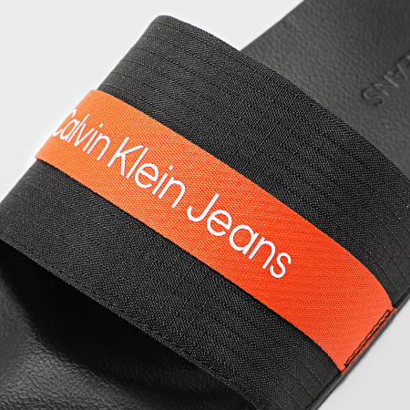Calvin Klein - Claquettes Slide Webbing 0663 Black Orange