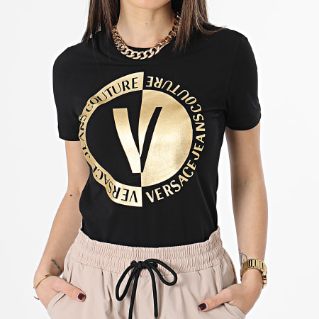 Versace Jeans Couture - Tee Shirt Femme 74HAHT10-CJ03T Noir Doré