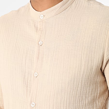 Frilivin - Set camicia e pantaloni beige a maniche lunghe con colletto Mao