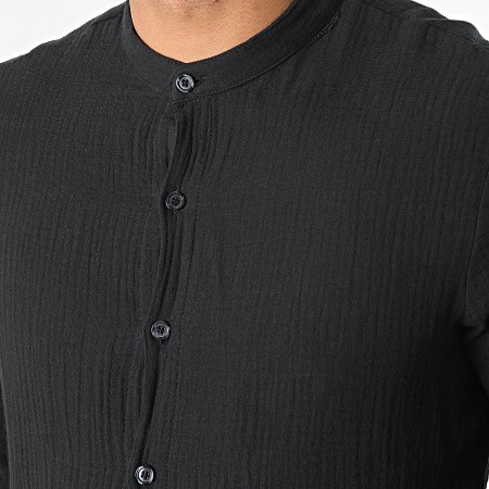 Frilivin - Set camicia e pantaloni a maniche lunghe neri con colletto Mao