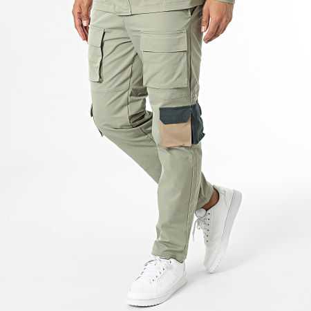 Frilivin - Set giacca con zip e pantaloni cargo verde cachi