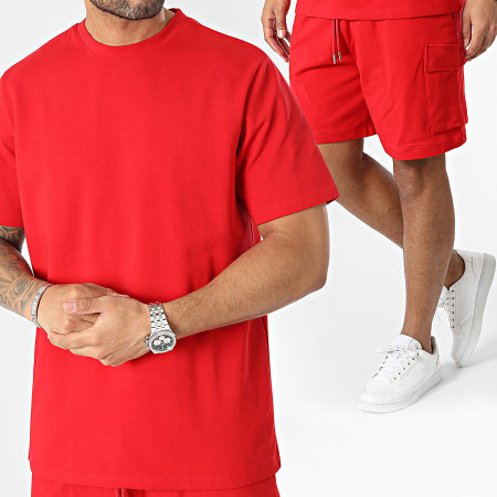 Black Industry - Conjunto de camiseta roja y pantalón corto de jogging