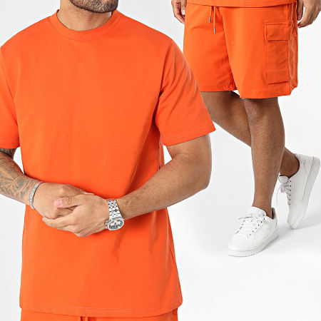 Black Industry - Conjunto de camiseta naranja y pantalón corto de jogging