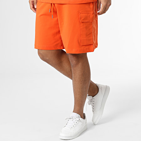 Black Industry - Set di maglietta e pantaloncini da jogging arancioni