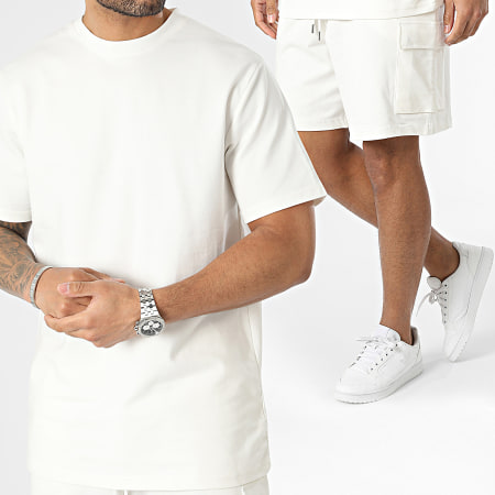 Black Industry - Conjunto de camiseta y pantalón corto de jogging beige claro