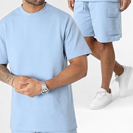 Black Industry - Set di maglietta e pantaloncini da jogging blu chiaro