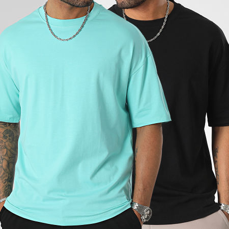 LBO - Lot De 2 Tee Shirts Oversize Large 1070521 Noir Turquoise