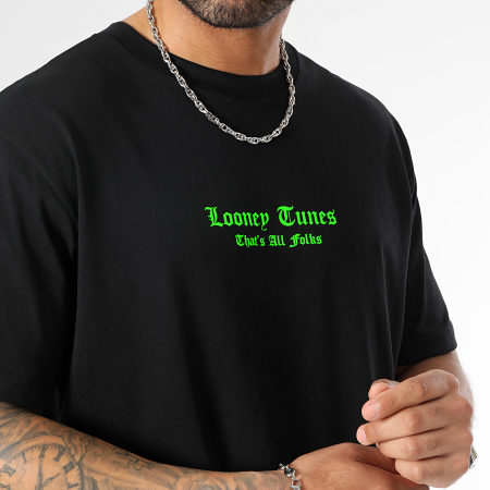 Looney Tunes - Tee Shirt Oversize Large Angry Titi Noir Vert Fluo