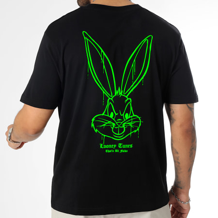 Looney Tunes - Tee Shirt Oversize Large Angry Bugs Bunny Noir Vert Fluo