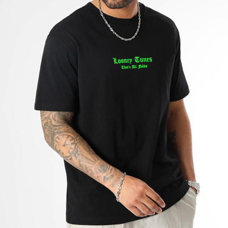 Looney Tunes - Tee Shirt Oversize Large Angry Taz Noir Vert Fluo