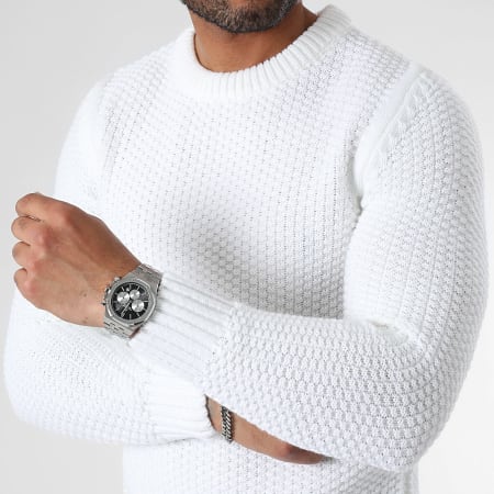 LBO - Pull Col Rond Grosses Mailles 0354 Blanc