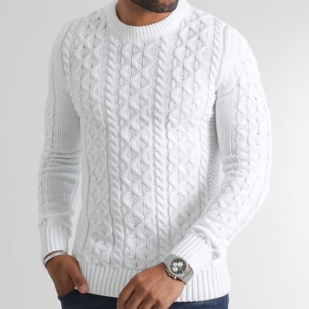 LBO - Pull Col Rond Torsades 0383 Blanc