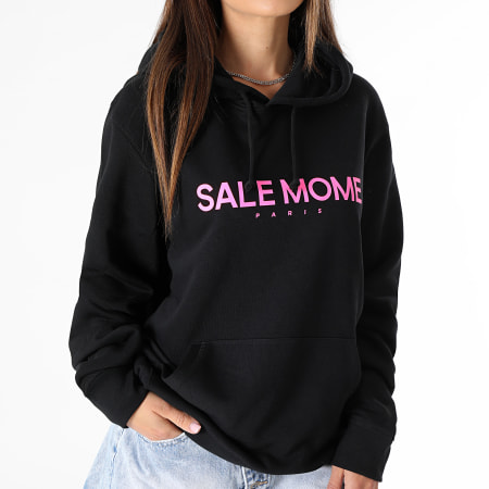 Sale Môme Paris - Sudadera de mujer con capucha Rabbit Negro Rosa Fluo