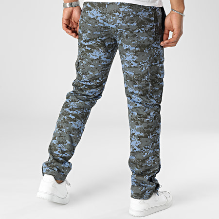 John H - Pantalon Cargo Gris Bleu Clair Camouflage