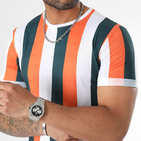 LBO - Tee Shirt Oversize A Rayures 2974 Vert Blanc Orange