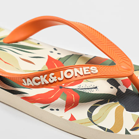 Jack And Jones - Infradito floreali beige con stampa di palme