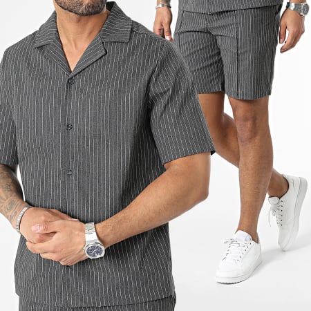 Uniplay - Ensemble Chemise Manches Courtes et Short Chino A Rayures Gris Anthracite