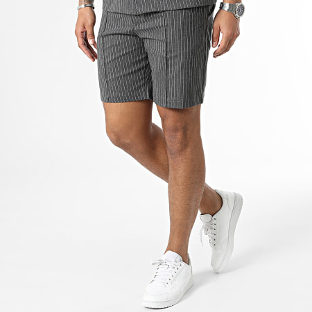 Uniplay - Ensemble Chemise Manches Courtes et Short Chino A Rayures Gris Anthracite