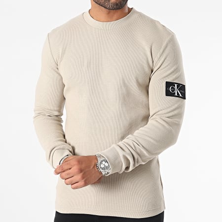 Calvin Klein - Sweat Crewneck Monogram Badge Waffle 3485 Beige