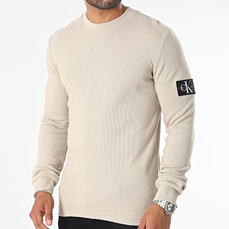 Calvin Klein - Sweat Crewneck Monogram Badge Waffle 3485 Beige
