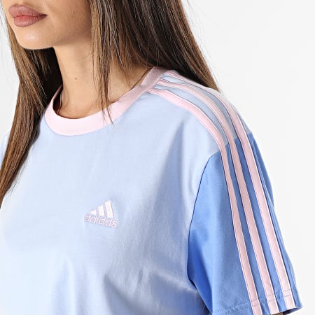 Adidas Sportswear - Tee Shirt Crop Femme A Bandes 3 Stripes IC1472 Bleu Clair
