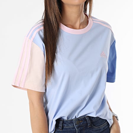 Adidas Sportswear - Tee Shirt Crop Femme A Bandes 3 Stripes IC1472 Bleu Clair
