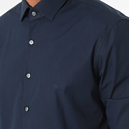 Calvin Klein - Camisa de popelina elástica de manga larga 3025 Azul marino