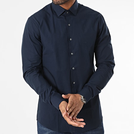 Calvin Klein - Camisa de popelina elástica de manga larga 3025 Azul marino