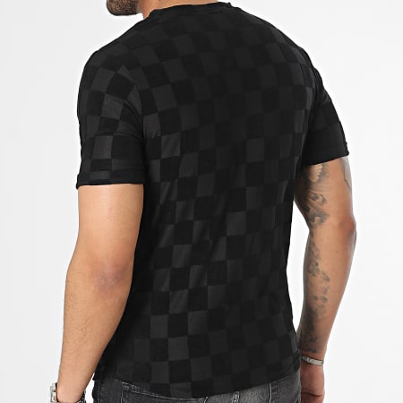 T-shirt Femme Etam Noir - Col Claudine - Motif Carreaux Noir Et Blanc - Taille M - 97% Coton, 3% élasthanne - Occasion Très Bon état