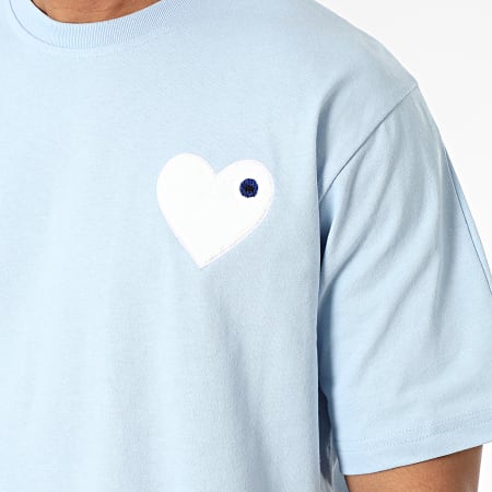 ADJ - Tee Shirt Oversize Large Coeur Chic Bleu Clair Blanc
