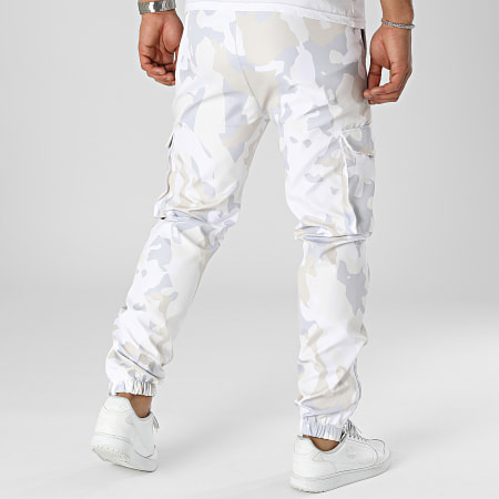 ADJ - Pantalon Cargo Camouflage Beige Blanc Gris