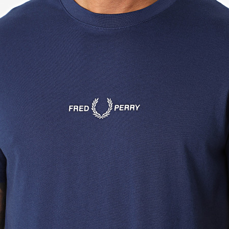 Fred Perry - M4580 Maglietta con logo ricamato blu navy