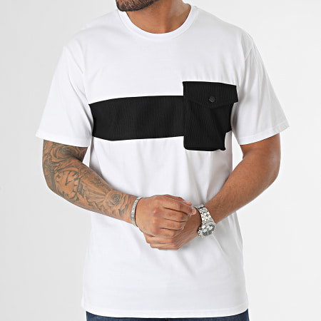 John H - Camiseta Bolsillo Blanco Negro
